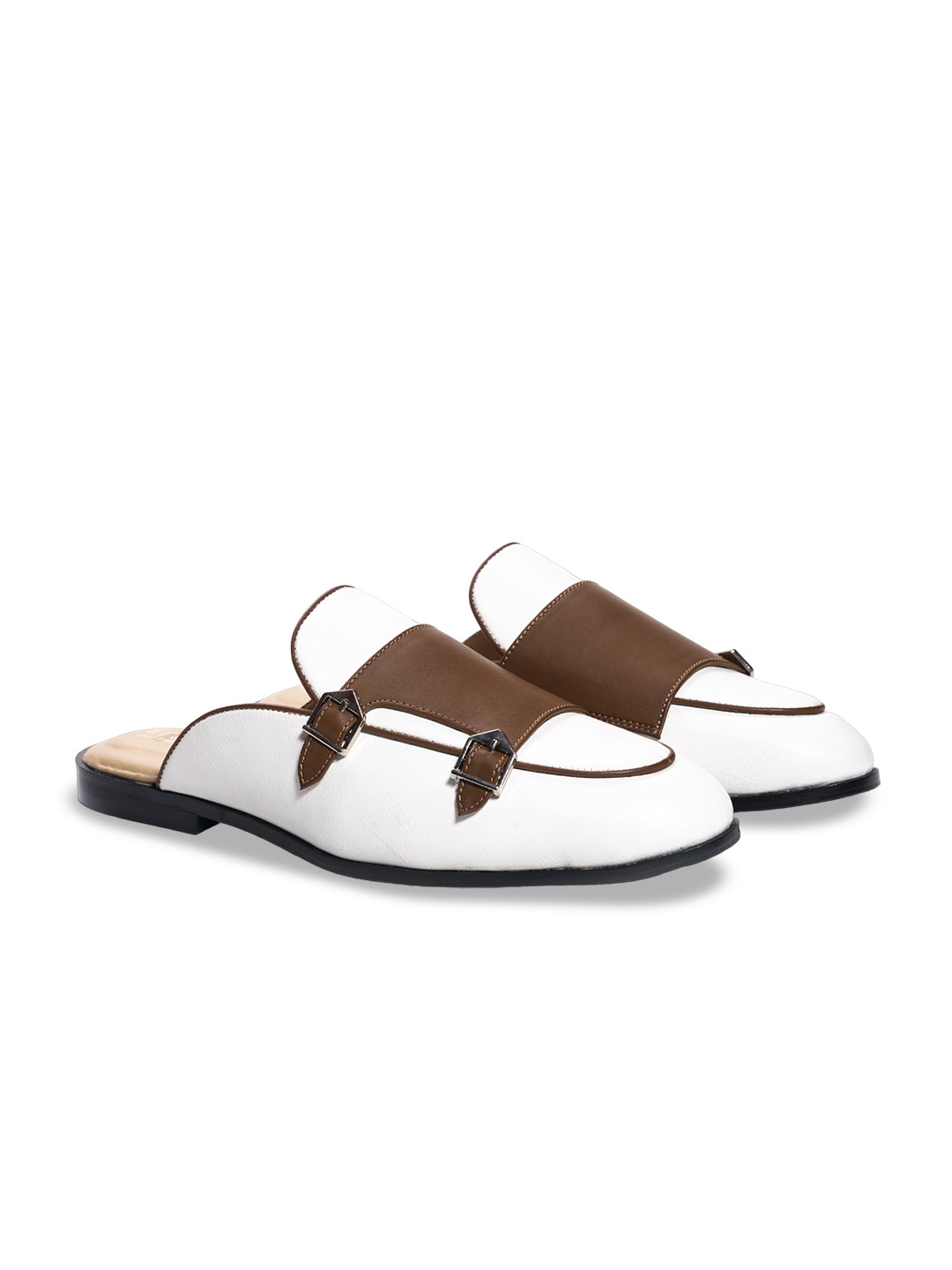 

GRIFFIN Men Colourblocked Buckle Detail Mules, White