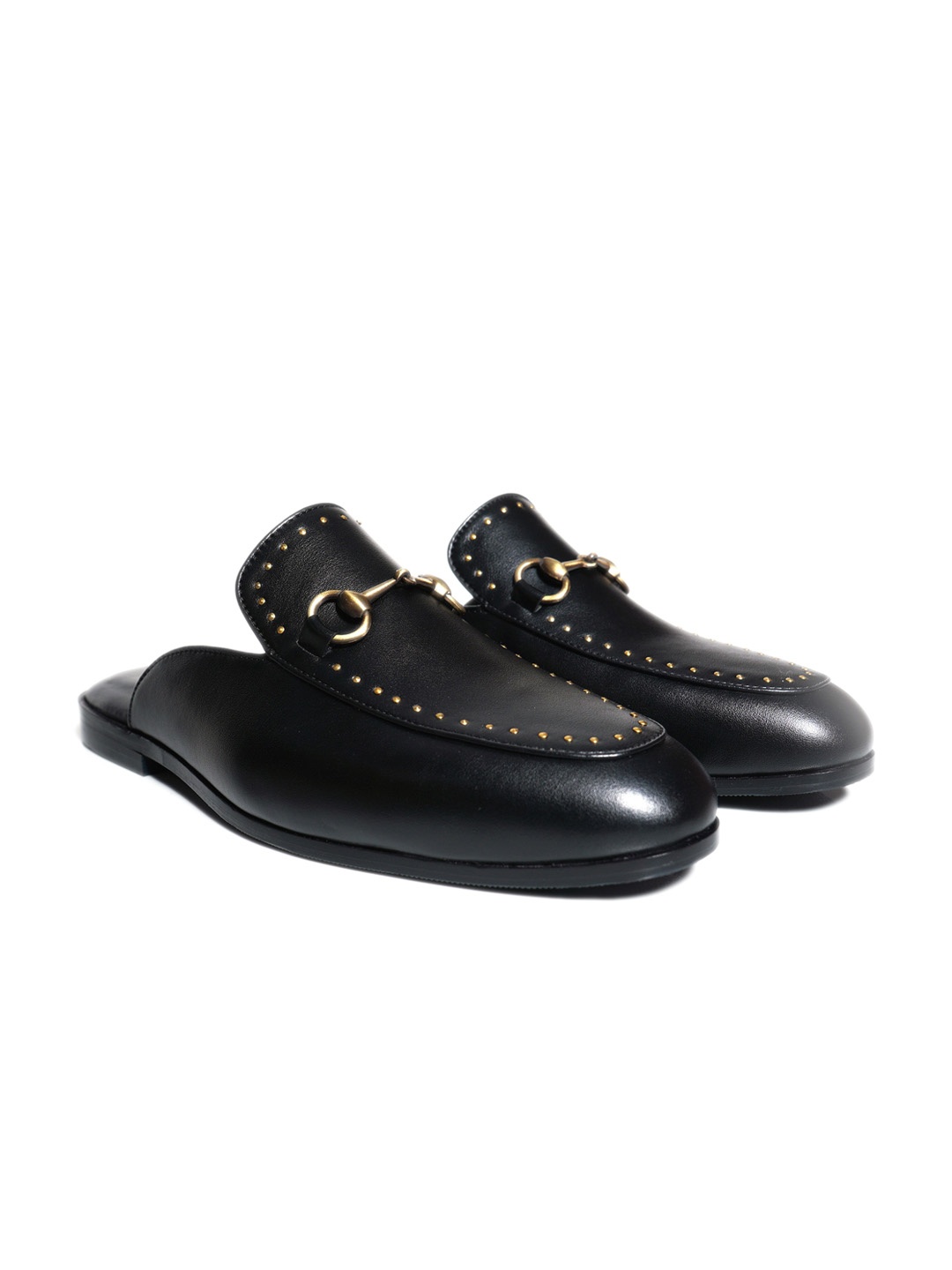 

GRIFFIN Men Buckle Detail Round Toe Mules, Black