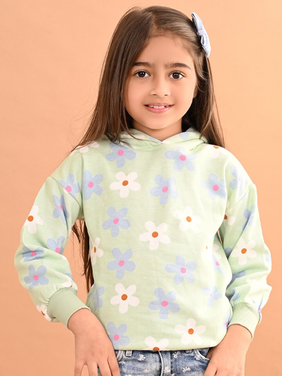 

LilPicks Girls Floral Printed Hooded Fleece Pullover Sweatshirt, Green