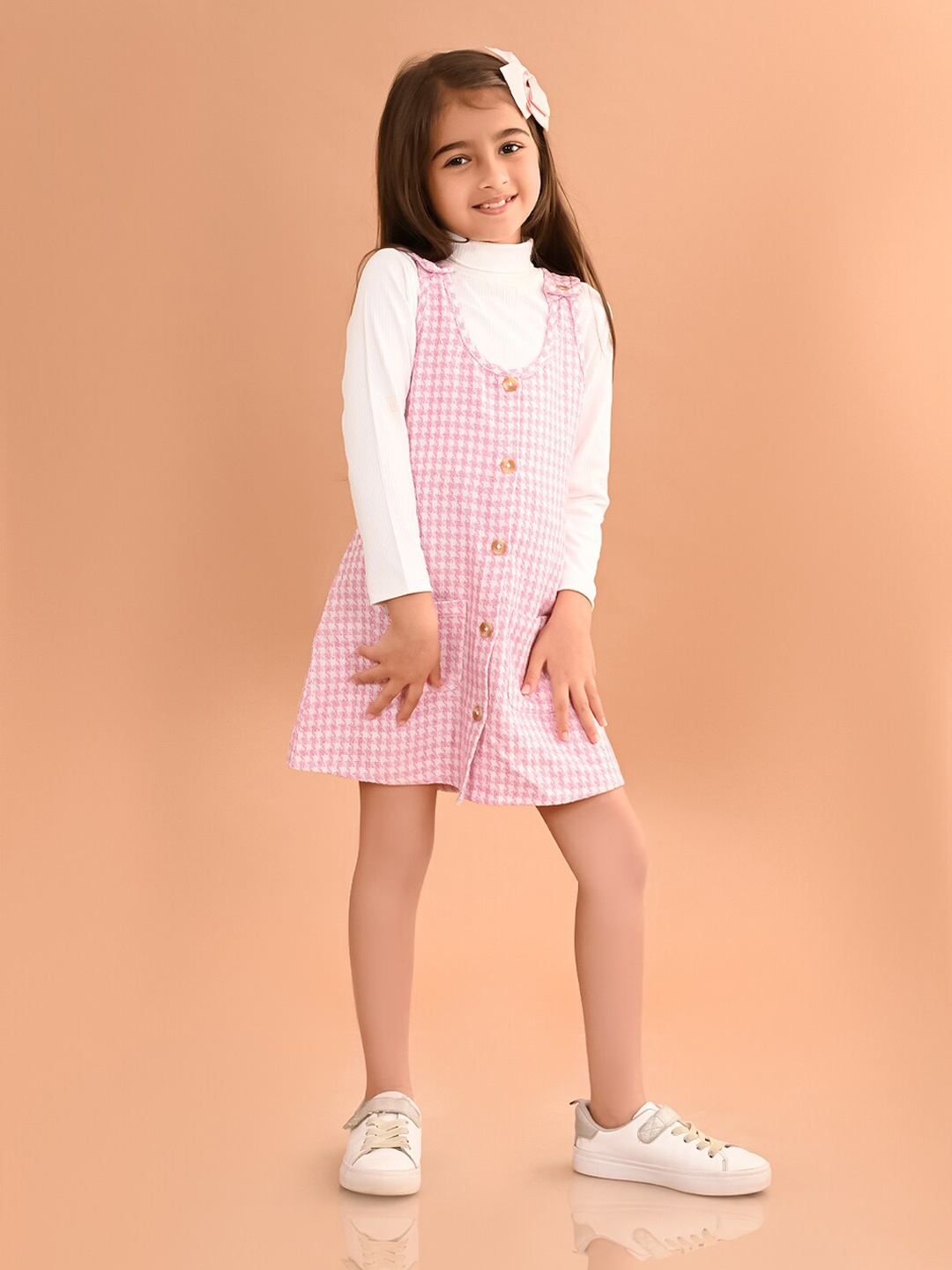 

LilPicks Girls Checked Cotton Pinafore Dress, Pink