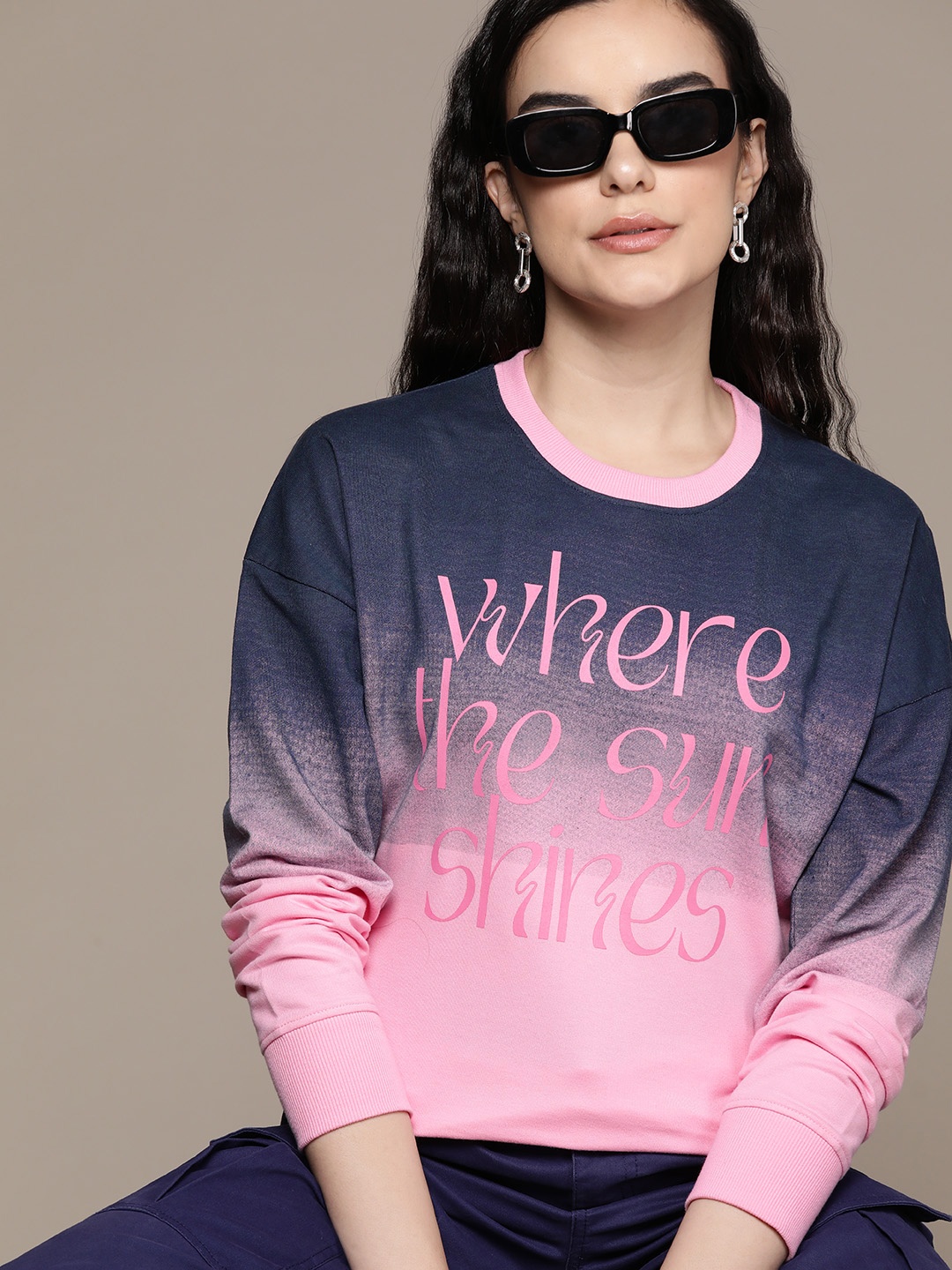 

Roadster Typography Printed Terry Longline Sweatshirt, Pink