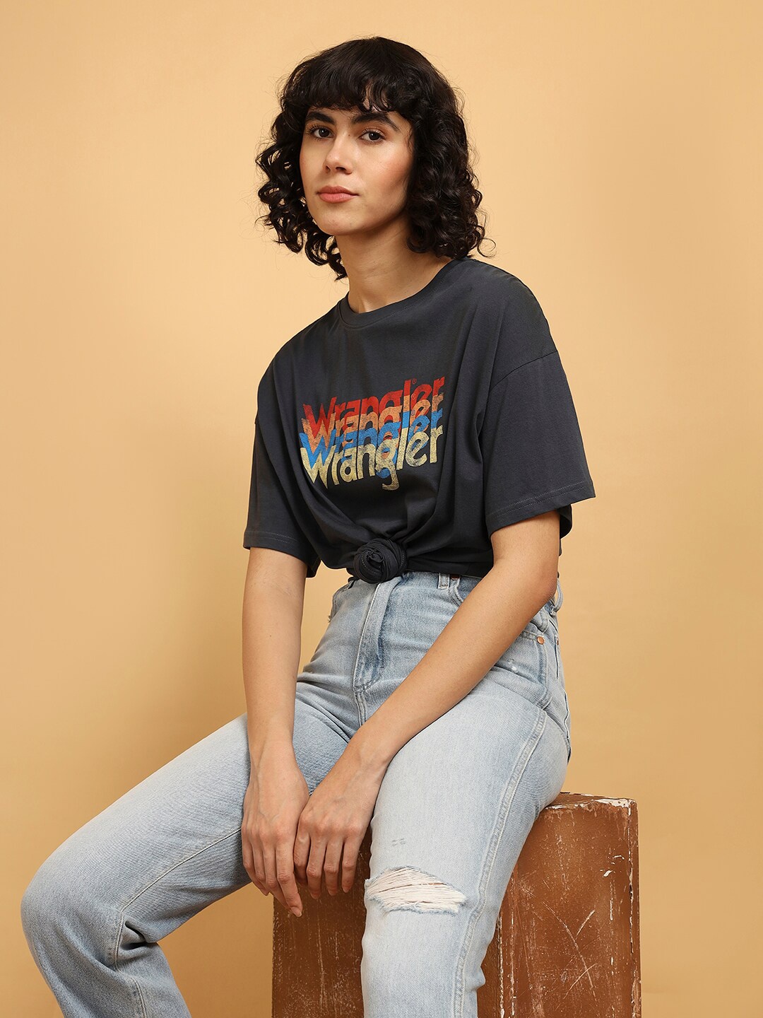 

Wrangler Brand Logo Printed Relaxed Fit Cotton T-shirt, Grey