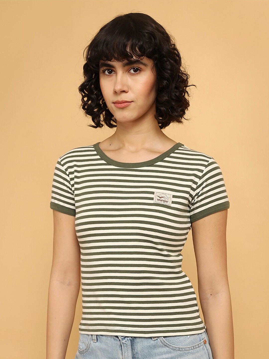 

Wrangler Striped Cotton T-shirt, Beige