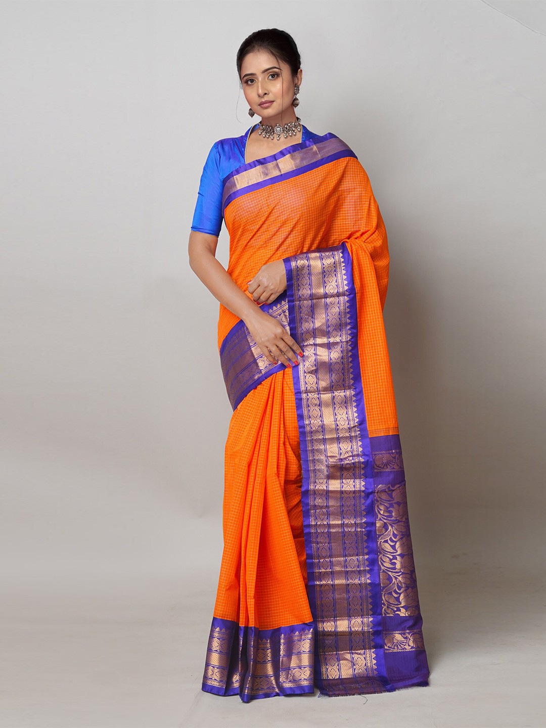

Unnati Silks Woven Design Pure Cotton Handloom Gadwal Saree, Orange