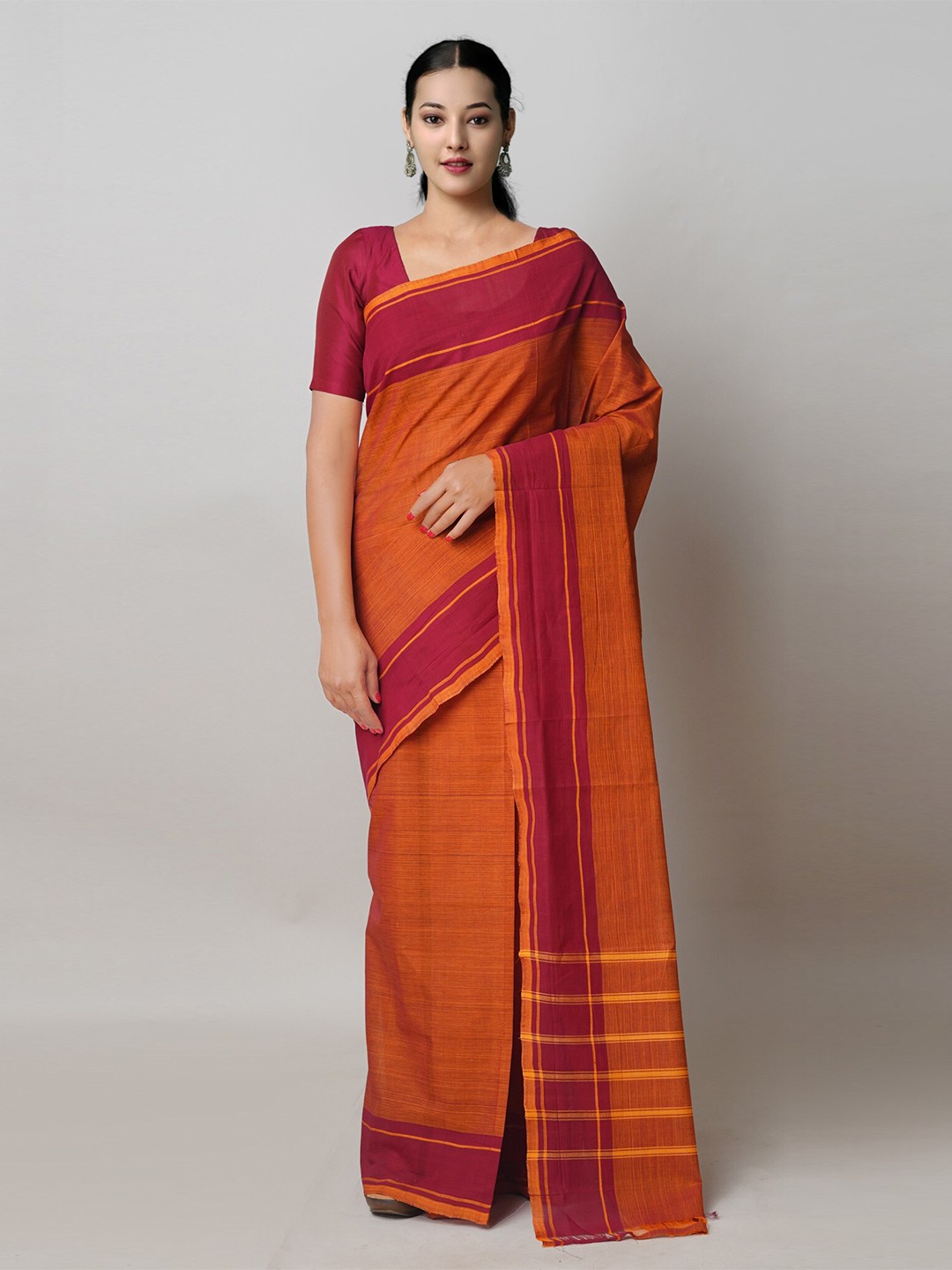 

Unnati Silks Pure Cotton Handloom Mangalagiri Saree, Orange