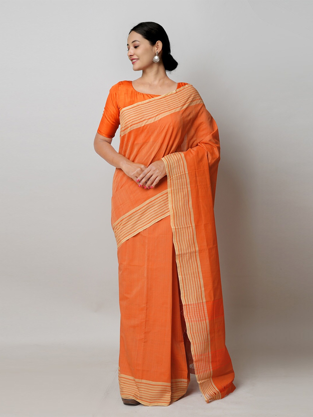 

Unnati Silks Pure Cotton Handloom Mangalagiri Saree, Orange