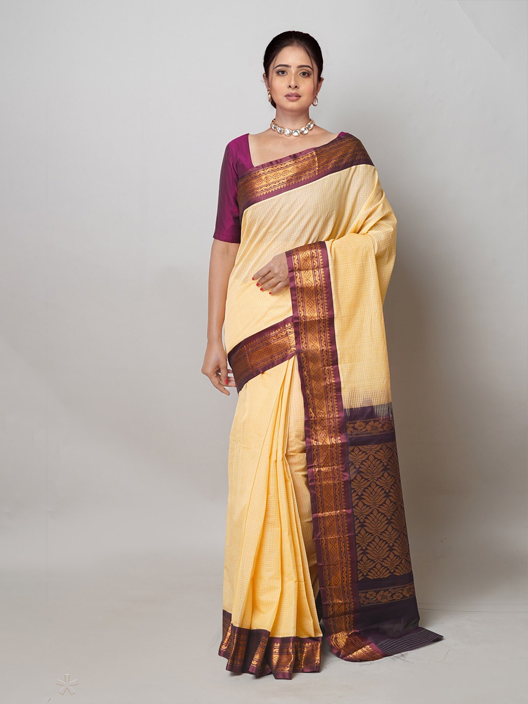 

Unnati Silks Pure Cotton Handloom Gadwal Saree, Cream