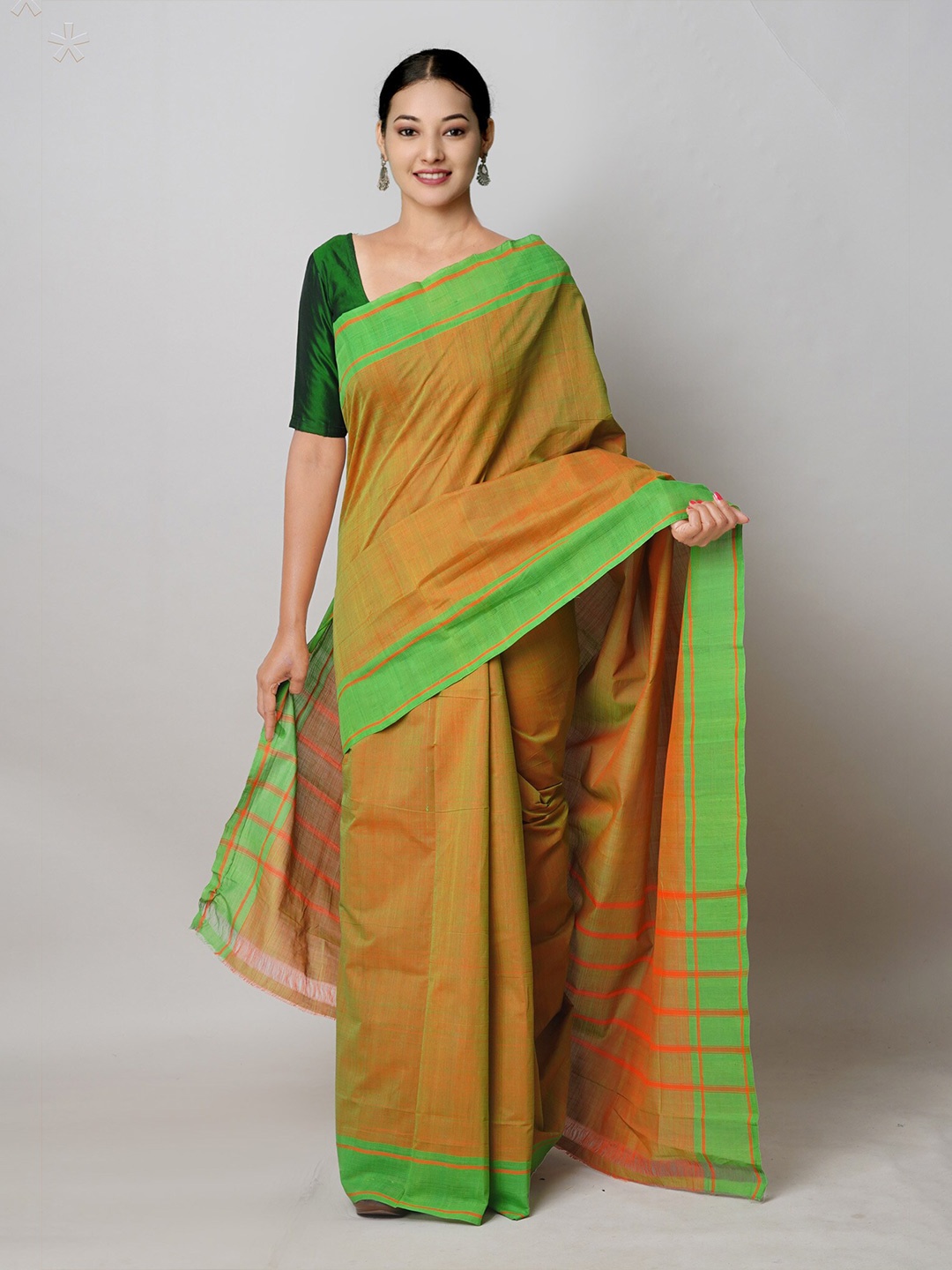 

Unnati Silks Pure Cotton Handloom Mangalagiri Saree, Orange