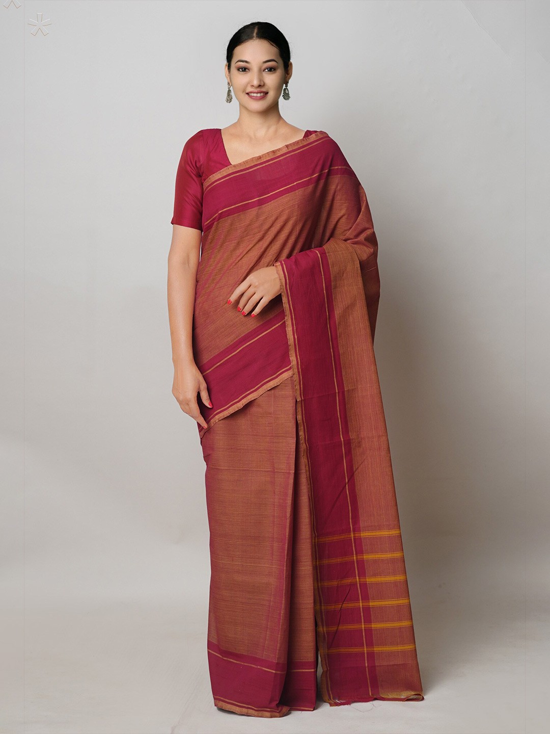 

Unnati Silks Pure Cotton Handloom Mangalagiri Saree, Brown