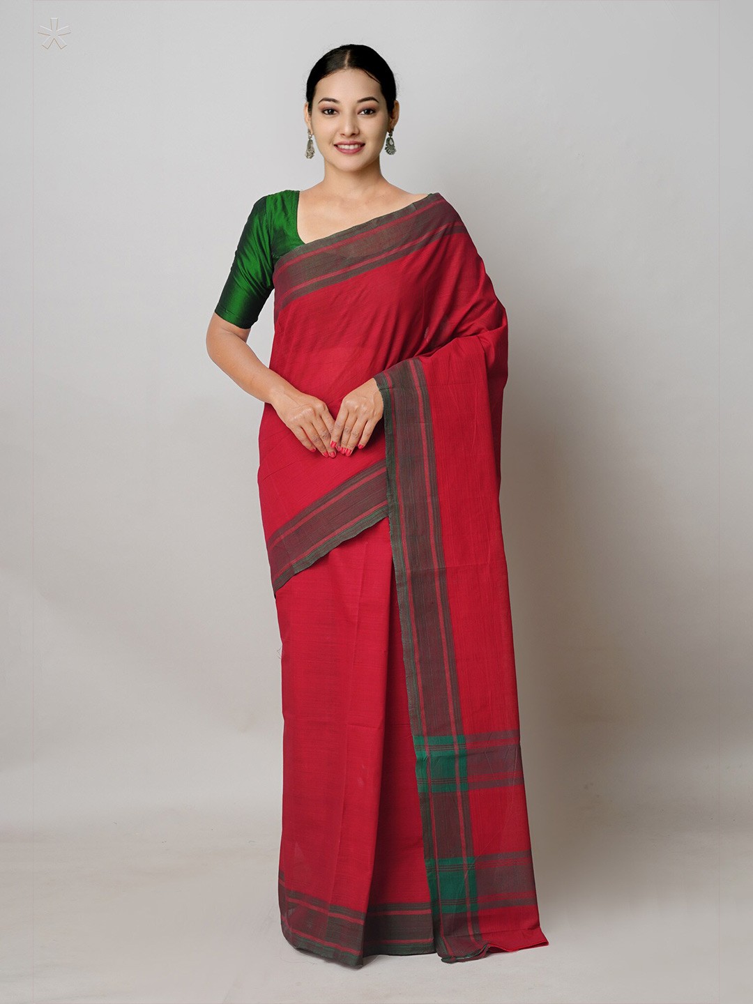 

Unnati Silks Pure Cotton Handloom Mangalagiri Saree, Red