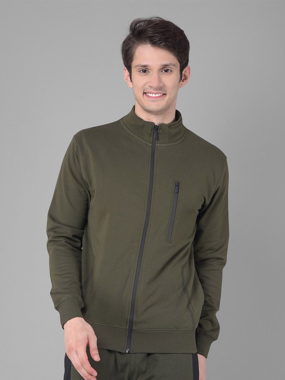 

Force NXT Mock Collar Cotton Front-Open Sweatshirt, Olive