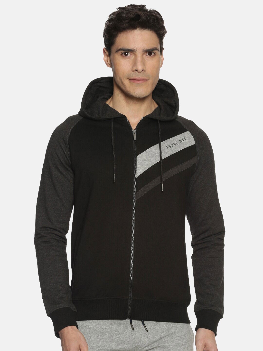 

Force NXT Hooded Cotton Front-Open Sweatshirt, Black