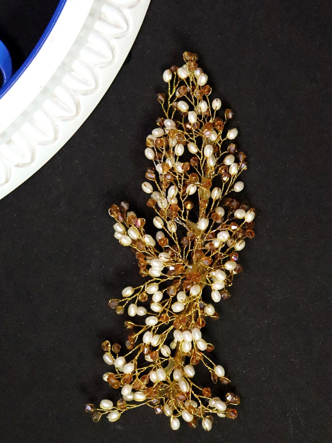 

VAGHBHATT Gold-Plated Pearl Studded Bridal Hair Venis