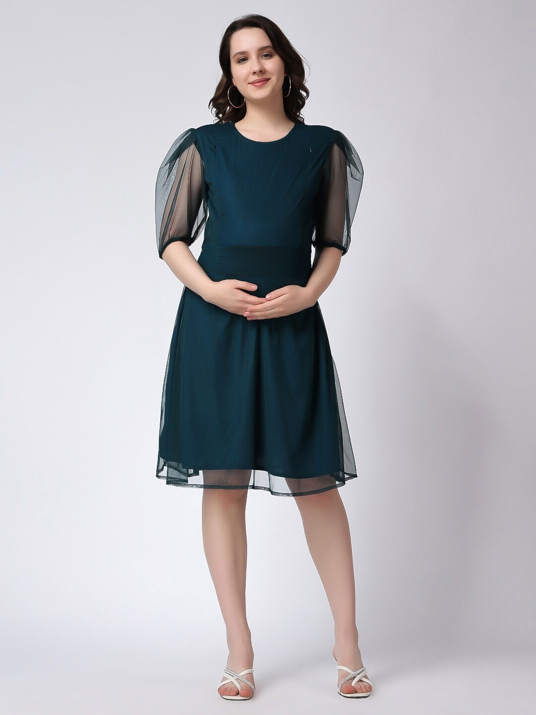 

Moms Maternity Puff Sleeve Maternity Fit & Flare Dress, Green