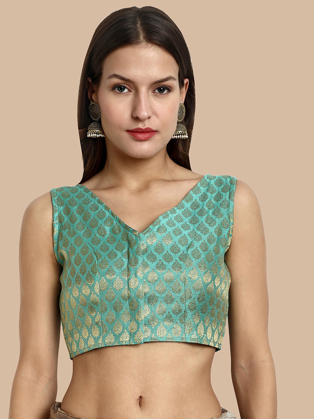

Vardha Ethnic Motifs Woven Design Saree Blouse, Green