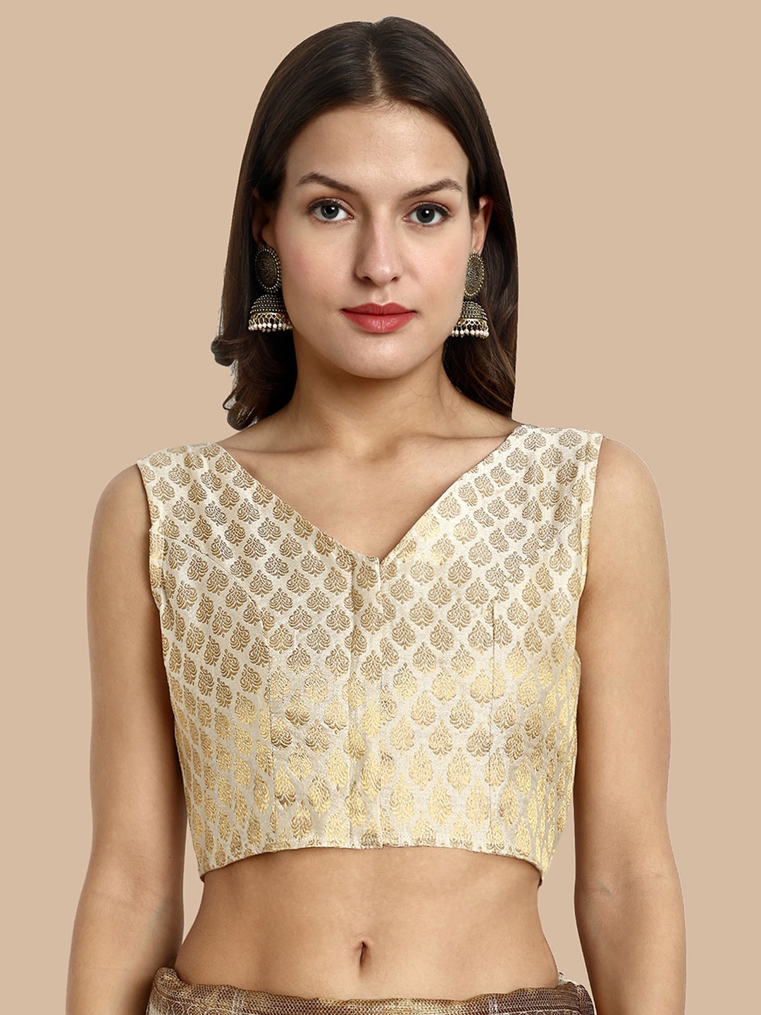 

Vardha Ethnic Motifs Woven Design Saree Blouse, Off white