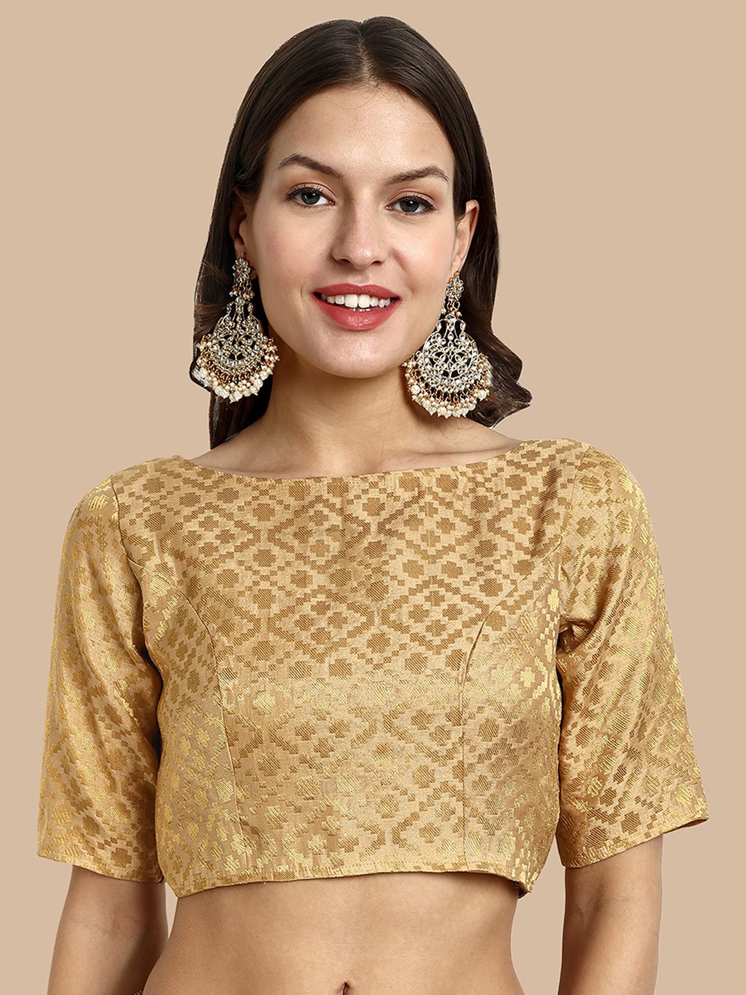

Vardha Woven Design Brocade Saree Blouse, Beige