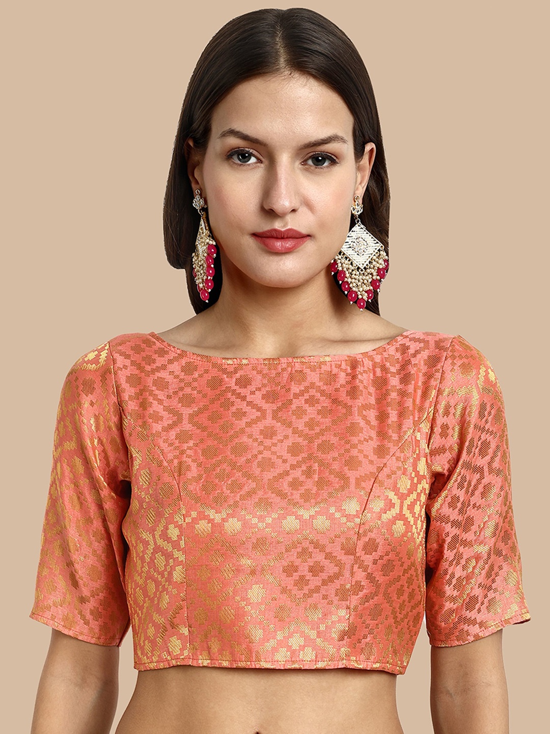 

Vardha Woven Design Brocade Saree Blouse, Peach