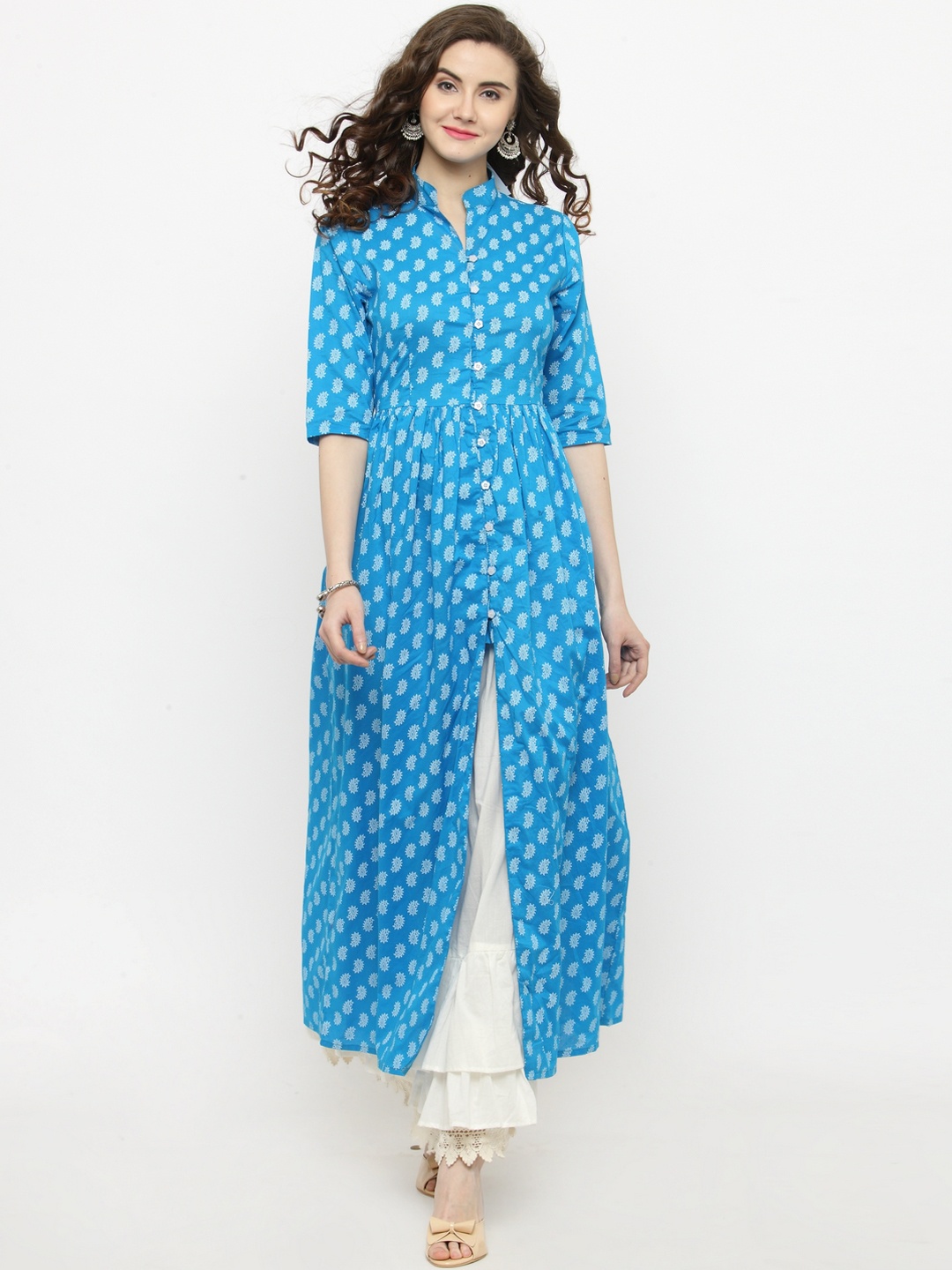 

Sera Women Blue & White Printed Kurta with Skirt