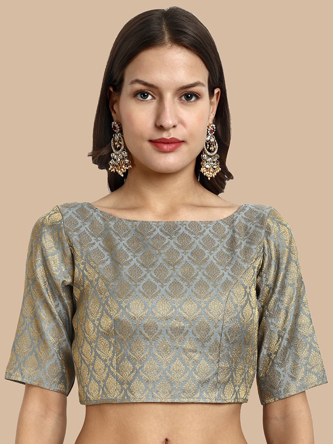 

Vardha Woven Design Brocade Saree Blouse, Grey