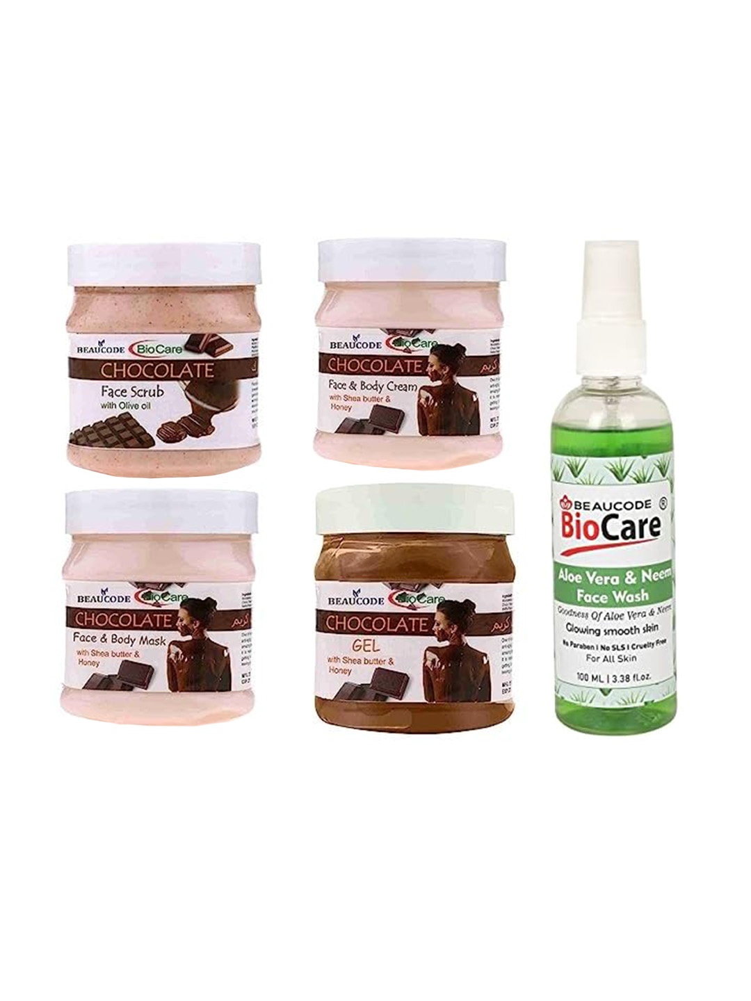 

BEAUCODE BIOCARE Set Of 5 Chocolate Cream-Mask-Gel-Scrub-Activated Charcoal Face Wash, Brown
