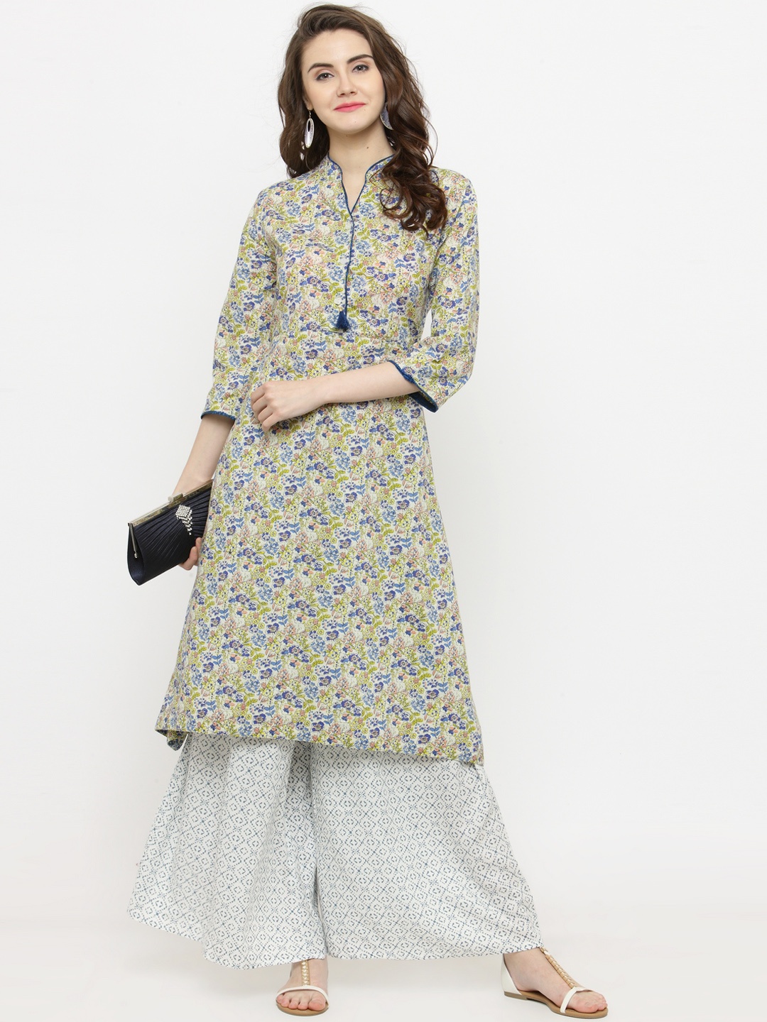 

Sera Women Off-White & Blue Printed Kurta with Palazzos