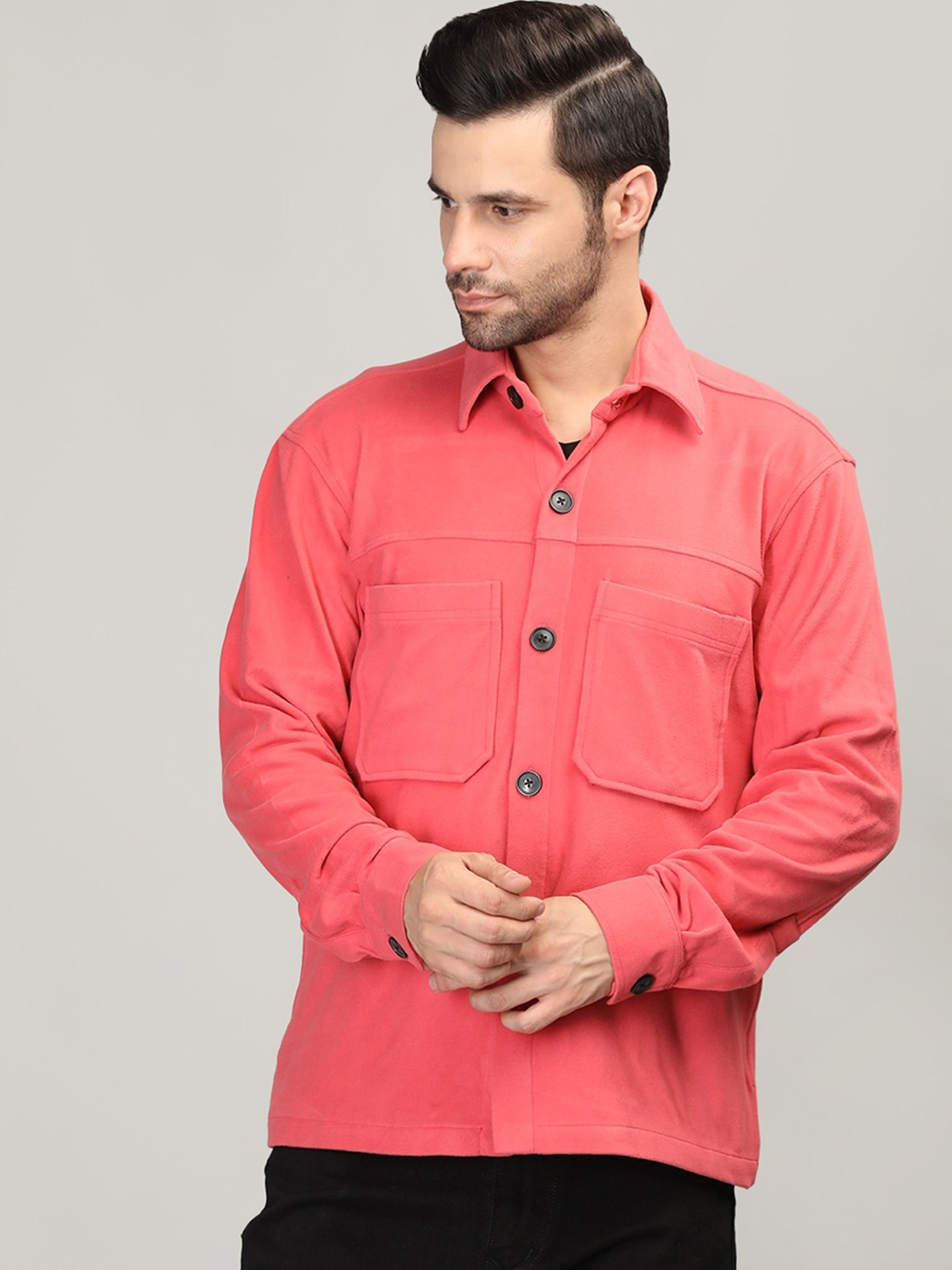 

DLANXA Spread Collar Long Sleeves Regular Fit Casual Shirt, Red