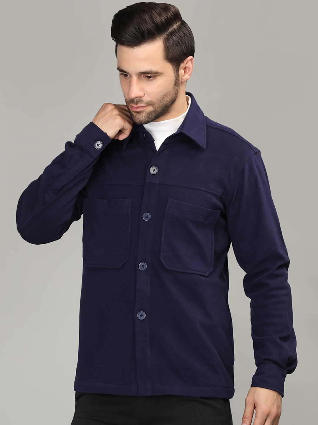 

DLANXA Spread Collar Casual Shirt, Navy blue