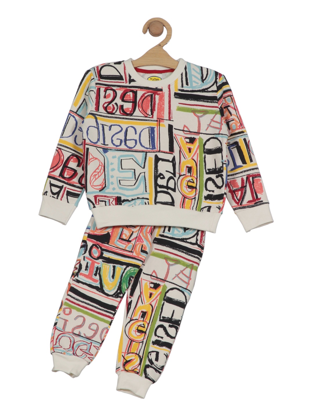 

Lil Lollipop Kids Printed Fleece Sweatshirt With Joggers, Cream