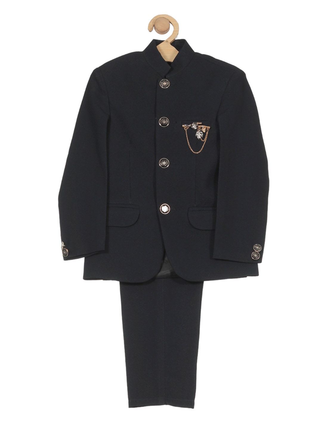 

Lil Lollipop Boys Mandarin Collar Single-Breasted Two-Piece Suit, Navy blue