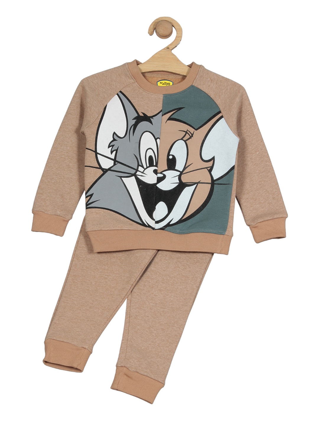 

Lil Lollipop Kids Tom And Jerry Printed Round Neck Tracksuits, Brown