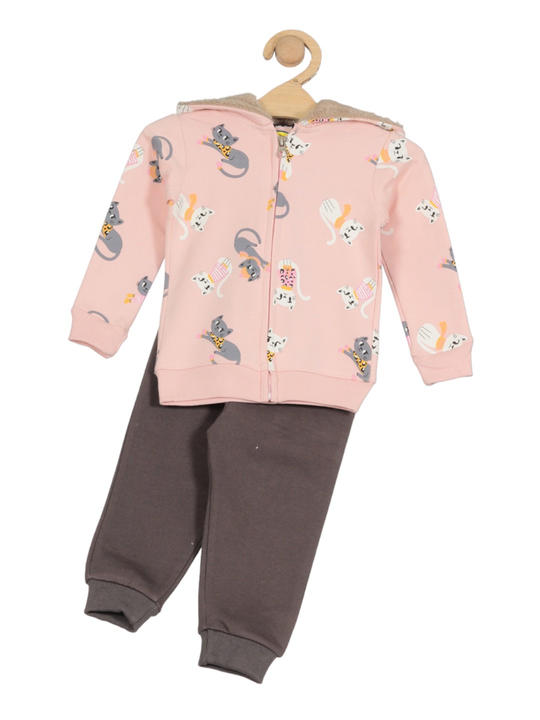 

Lil Lollipop Infants Graphic Printed Fleece Hooded Tracksuit, Pink