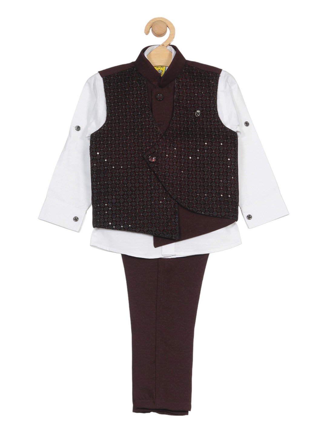 

Lil Lollipop Boys Woven Embellished Nehru jacket, Purple