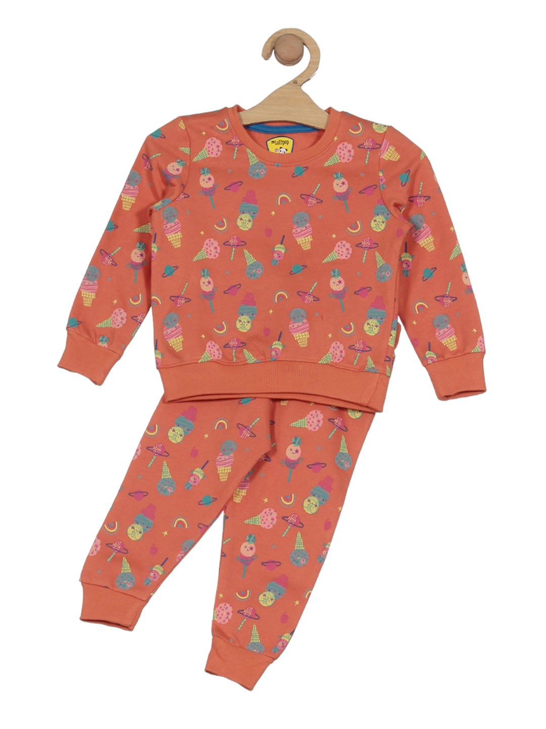 

Lil Lollipop Kids Conversational Printed Fleece Sweatshirt With Joggers, Orange