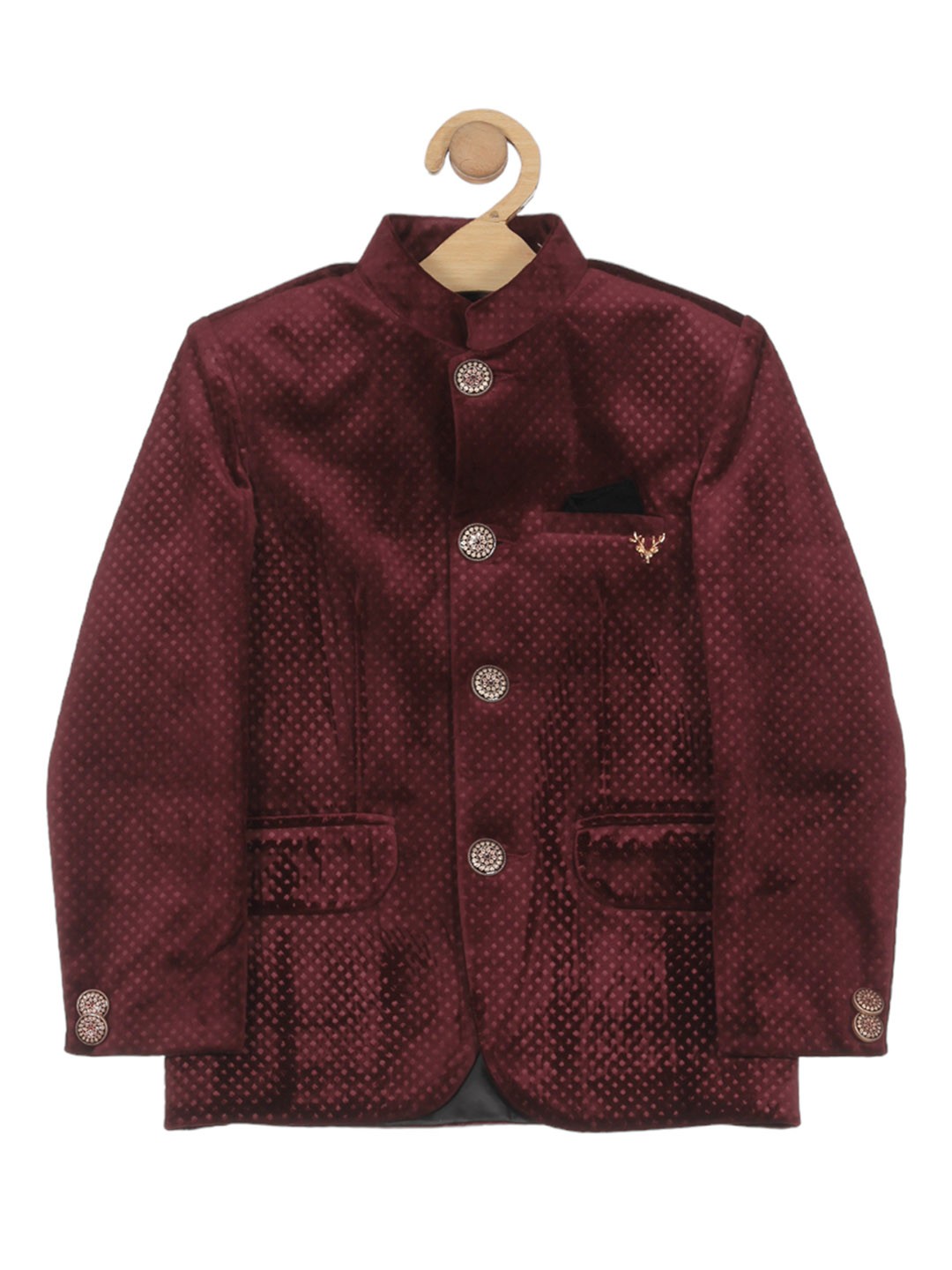 

Lil Lollipop Boys Printed Mandarin Collar Single Breasted Blazer, Maroon