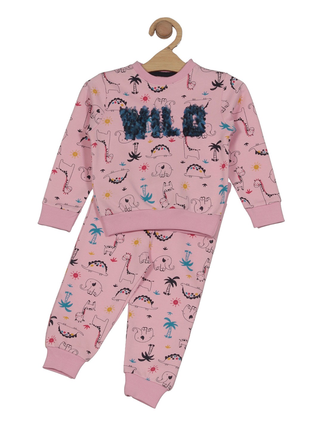 

Lil Lollipop Infants Animal Printed Printed Fleece Tracksuit, Pink