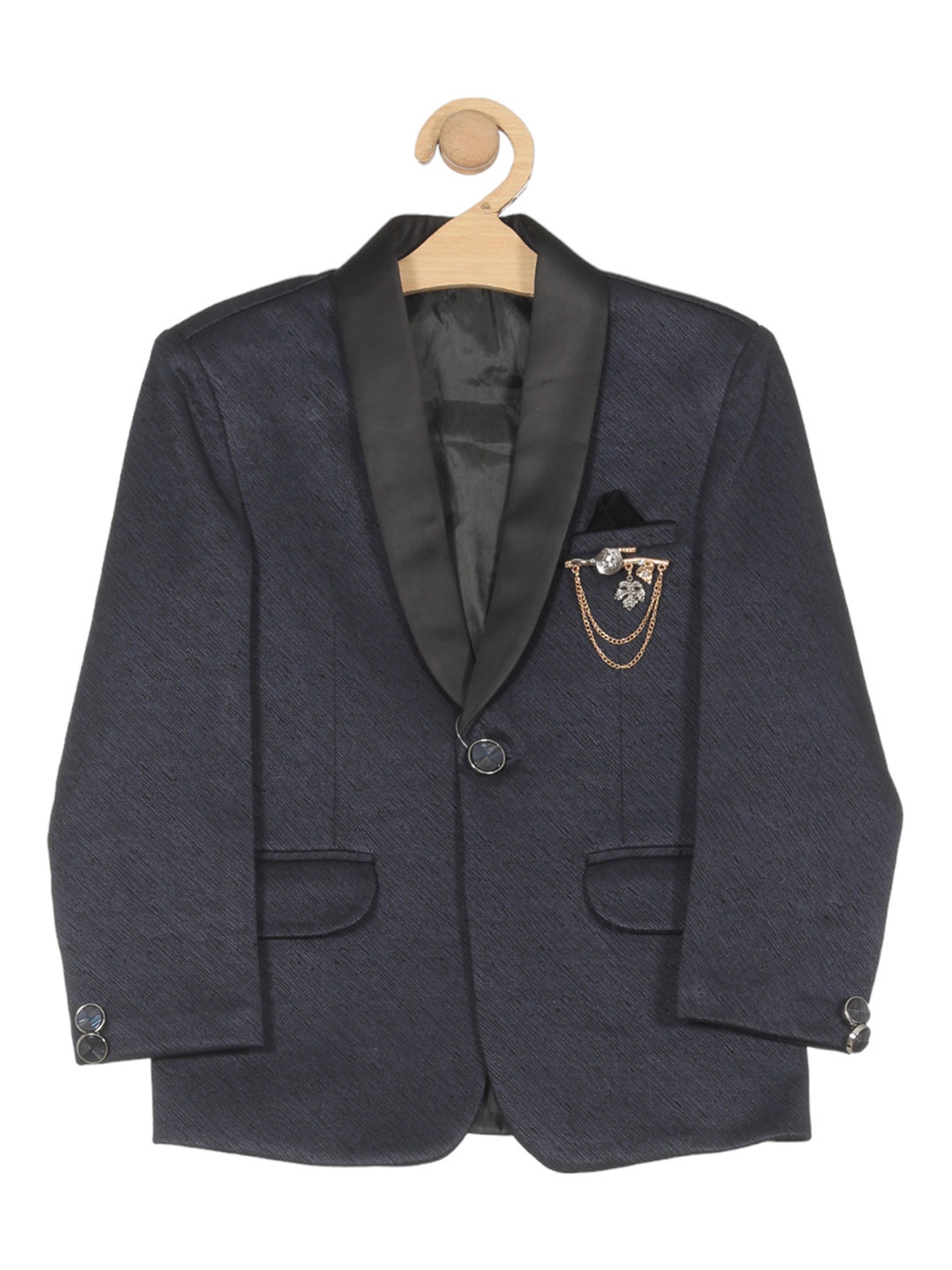 

Lil Lollipop Boys Self Design Single Breasted Formal Blazer, Navy blue