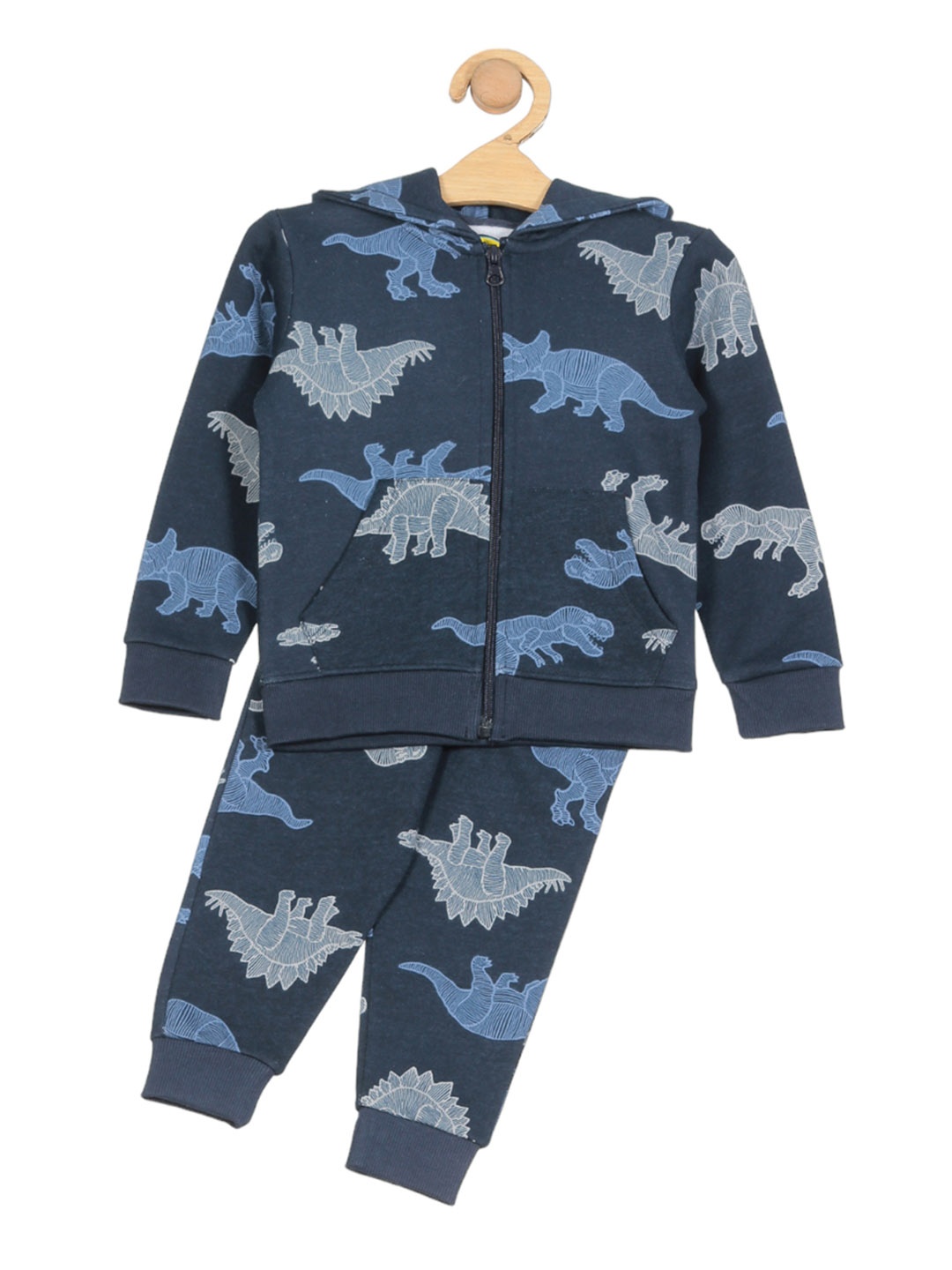 

Lil Lollipop Kids Dinosaur Printed Hooded Fleece Sweatshirt With Joggers, Navy blue