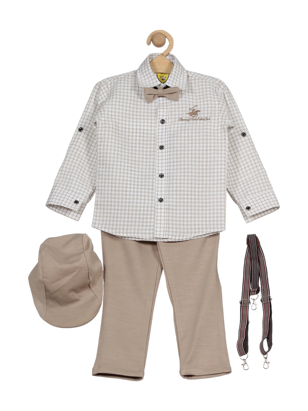 

Lil Lollipop Boys Checked Pure Cotton Shirt with Trousers, Cream