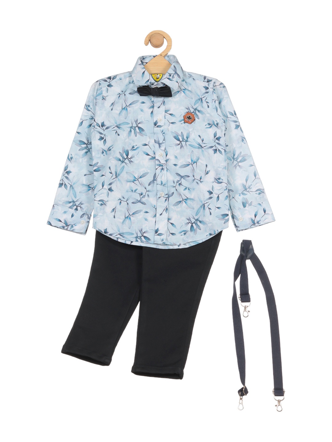 

Lil Lollipop Boys Printed Pure Cotton Shirt & Trouser With Suspenders, Blue