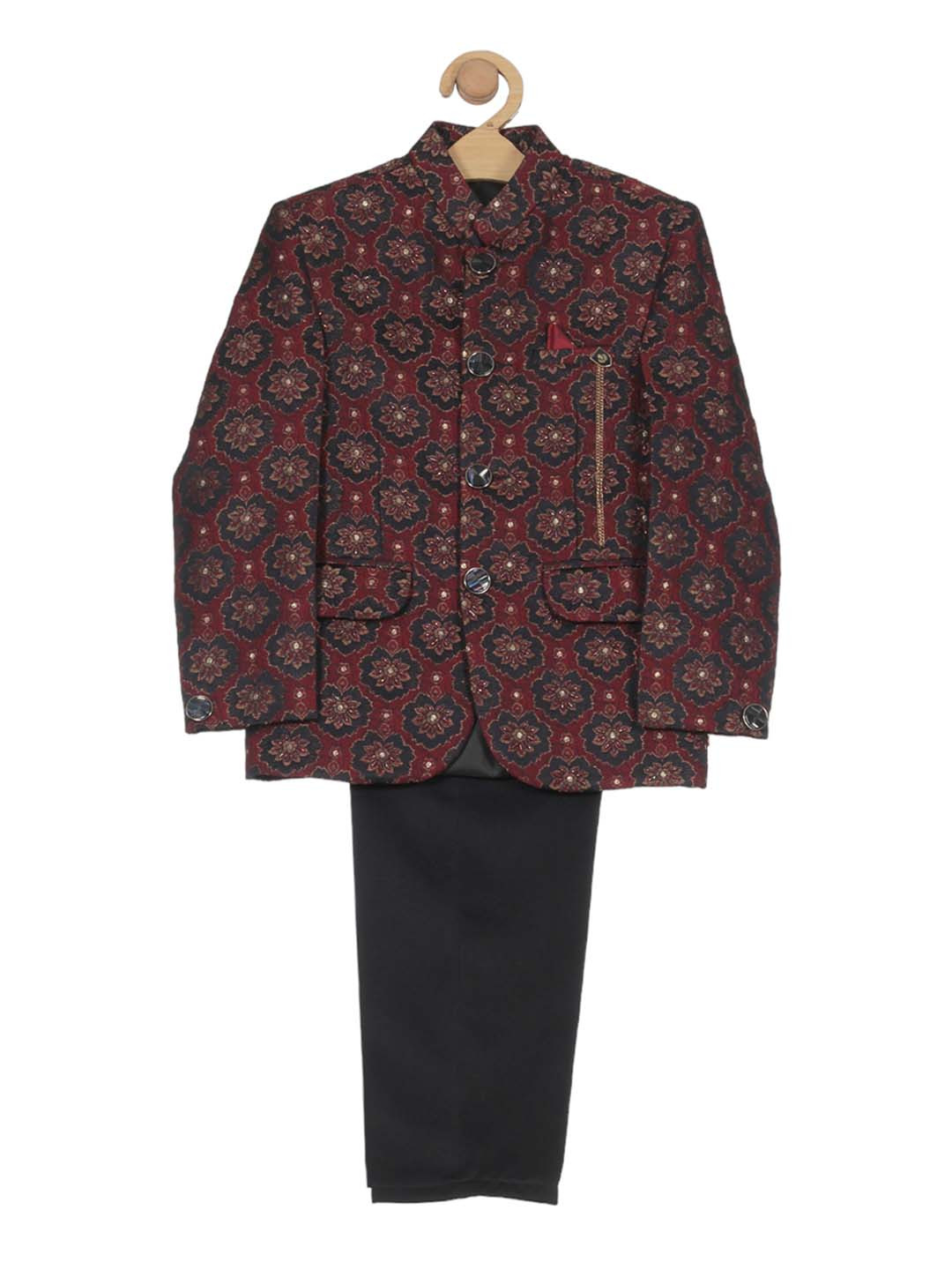 

Lil Lollipop Boys Printed Two-Piece Bandhgala Suit, Maroon