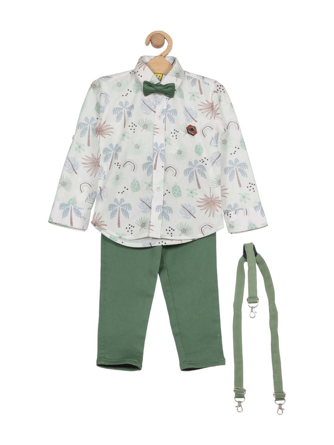 

Lil Lollipop Boys Printed Pure Cotton Shirt & Trouser With Suspenders, White
