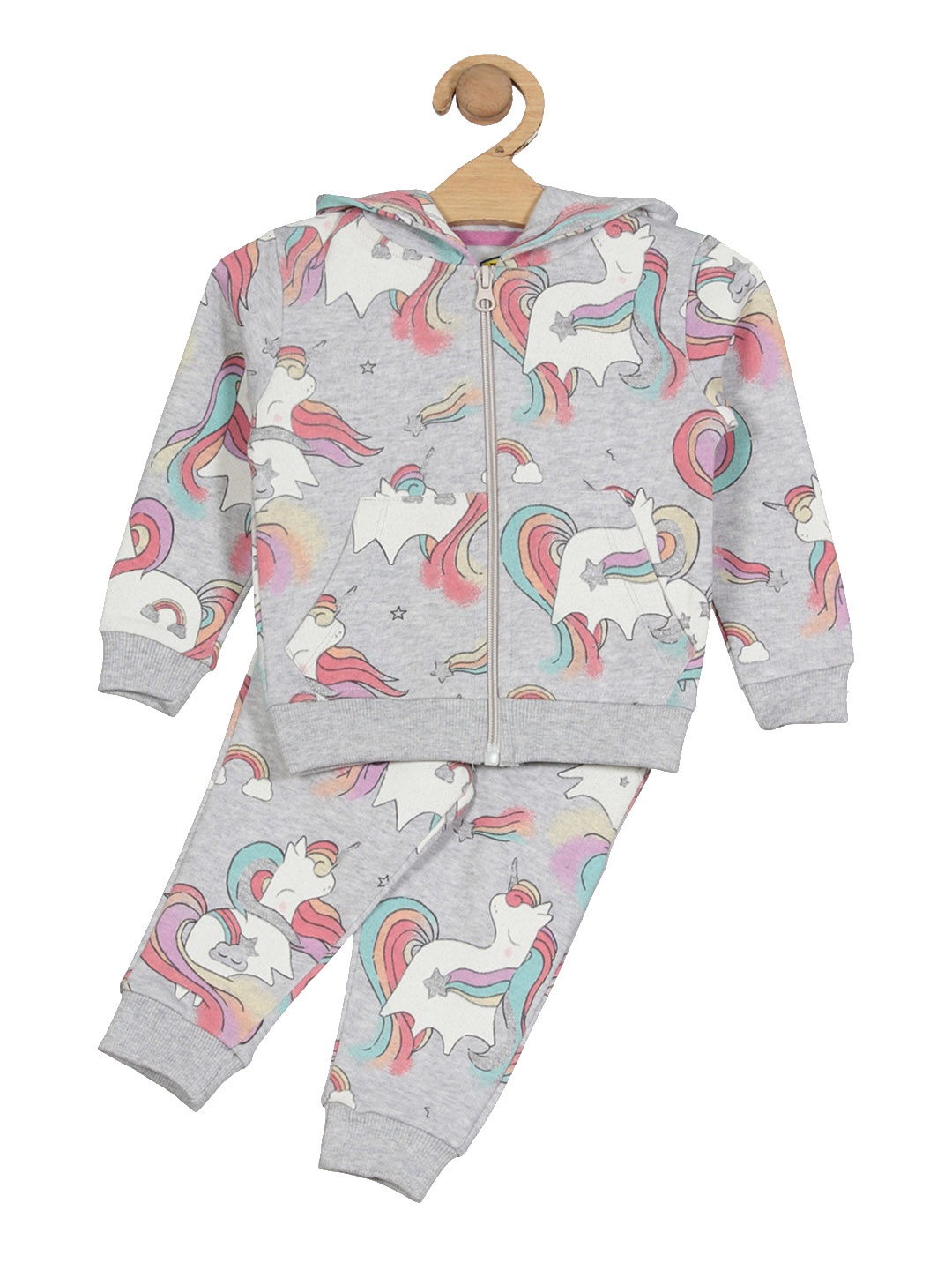 

Lil Lollipop Kids Unicorn Printed Hooded Fleece Sweatshirt With Joggers, Grey