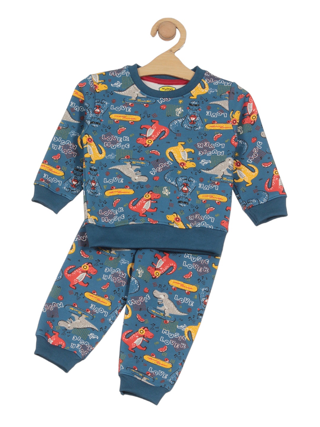 

Lil Lollipop Kids Conversational Printed Hooded Fleece Tracksuit, Blue