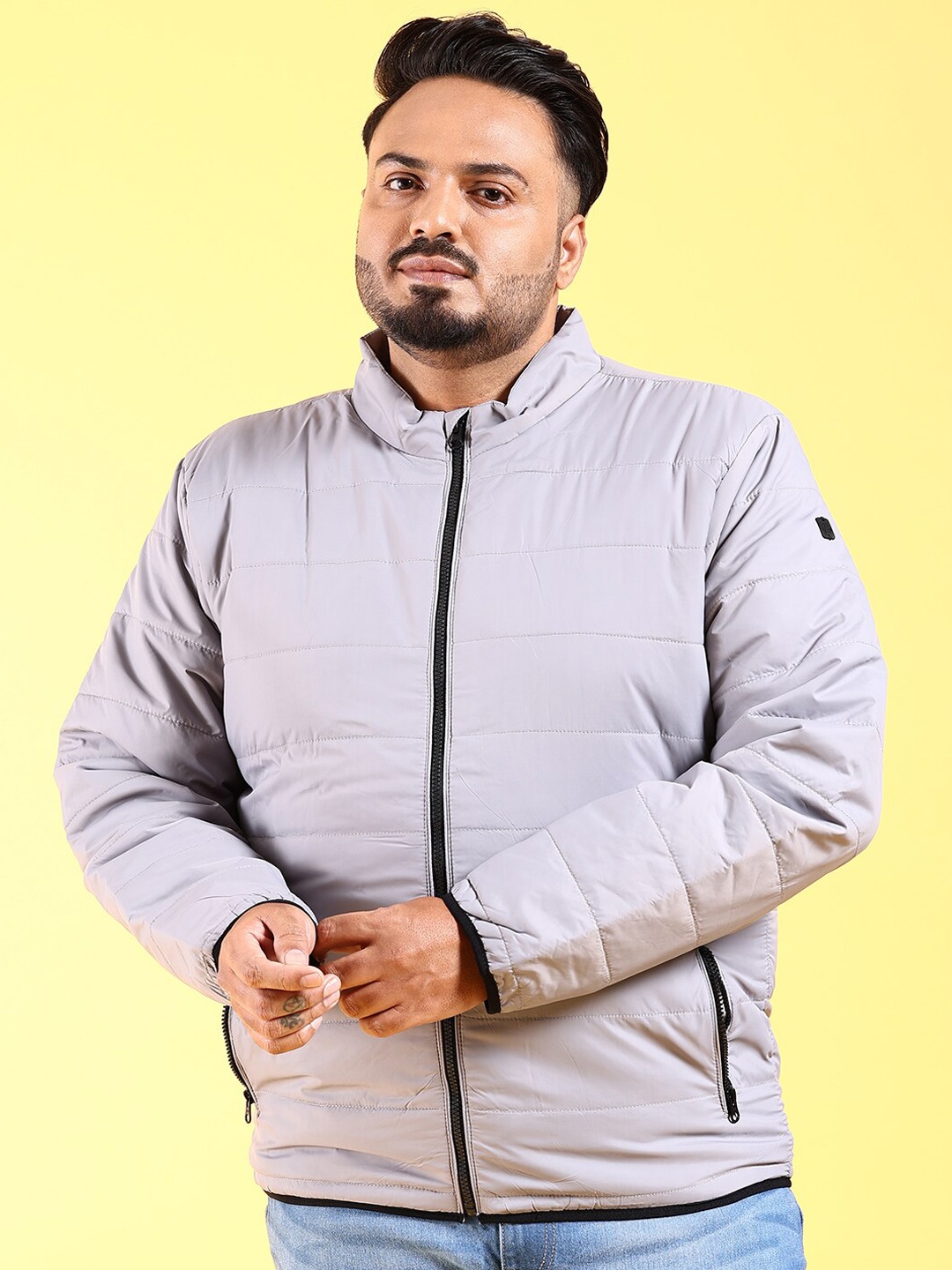 

HARDSODA Plus Size Mock COllar Lightweight Padded Jacket, Grey