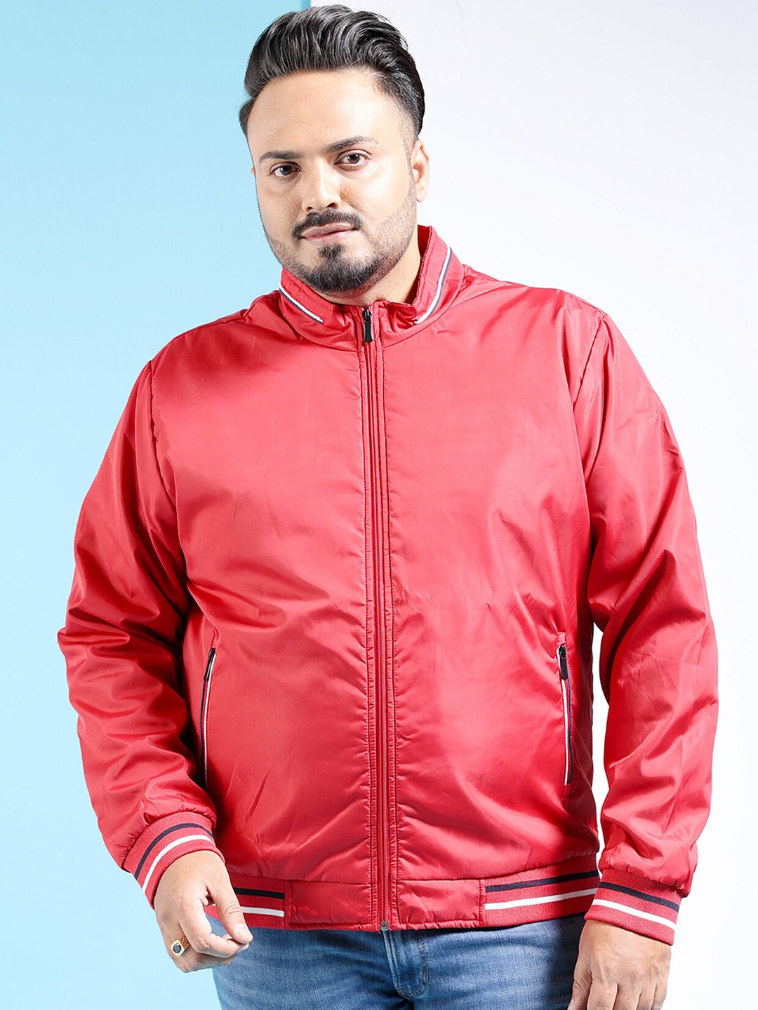

Hardsoda by The Indian Garage Co Plus Size Stand Collar Lightweight Bomber Jacket, Red