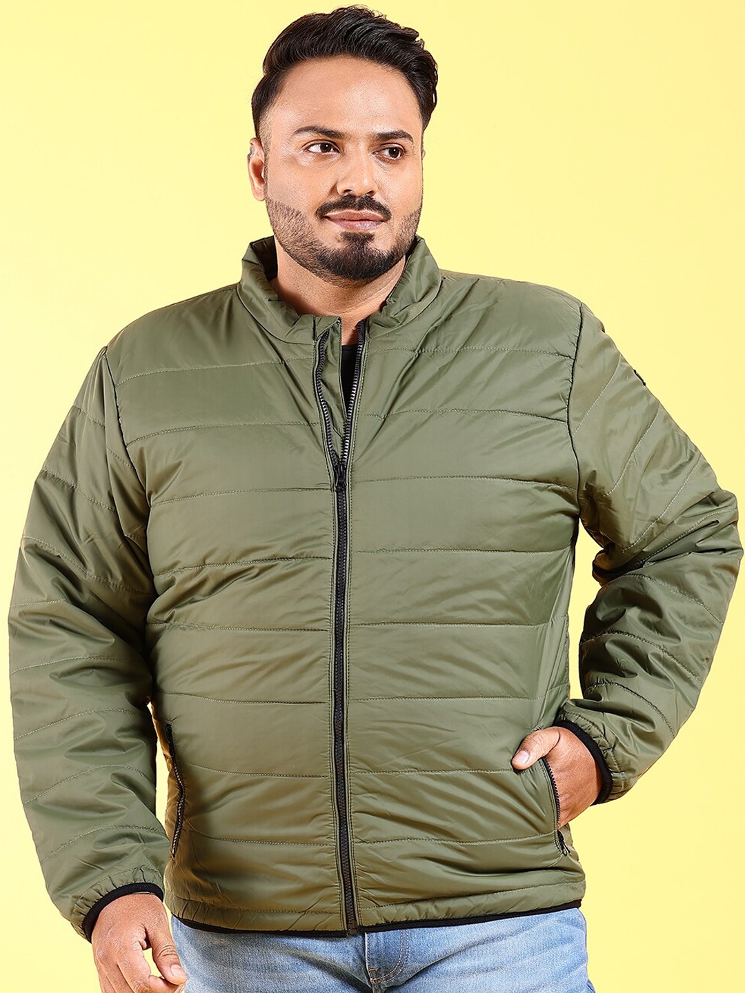 

HARDSODA Plus Size Mock Collar Lightweight Padded Jacket, Olive