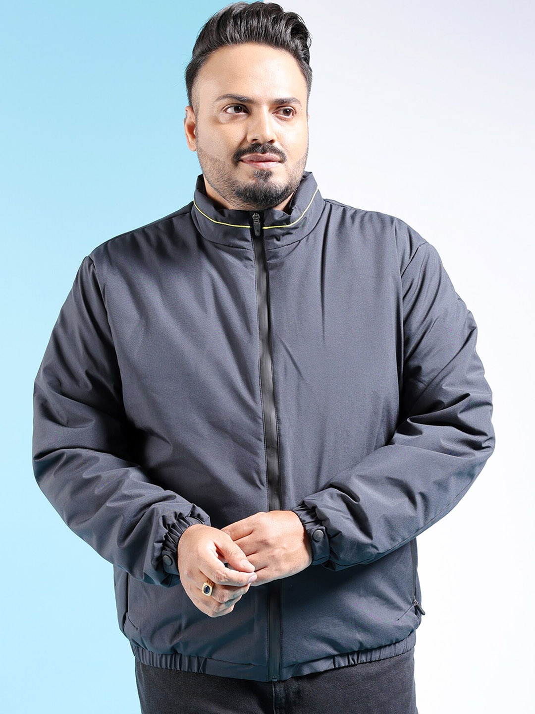 

Hardsoda by The Indian Garage Co Plus Size Mock Collar Lightweight Padded Jacket, Grey