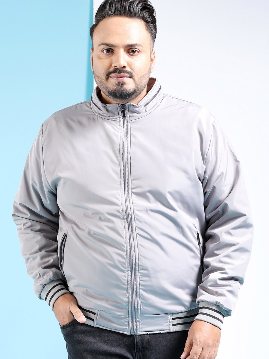 

Hardsoda by The Indian Garage Co Plus Size Lightweight Outdoor Bomber Jacket, Grey