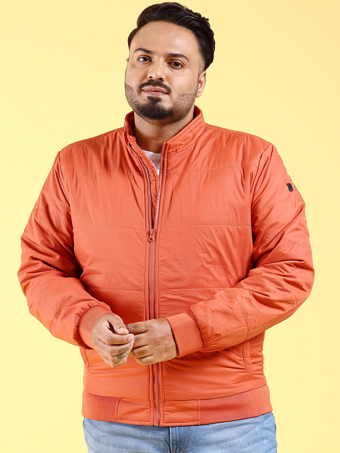 

HARDSODA Plus Size Stand Collar Lightweight Bomber Jacket, Orange